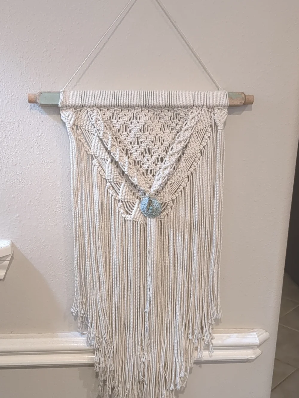 Handmade Cream Macramé Wall Hanging with Decorative Medallion